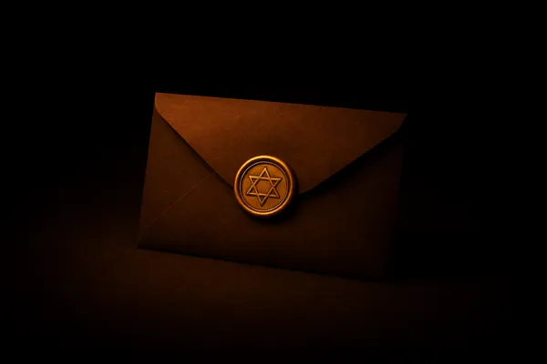 Ruskea nahkainen sinetillä suljettu kirjekuori